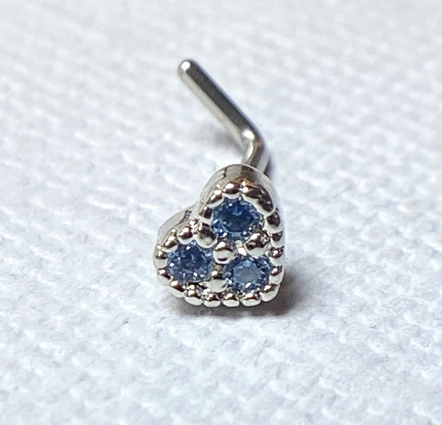 1pc CZ Gem Paved Heart L-Bend 20g Nose Ring Stud Screw 316L Surgical Steel