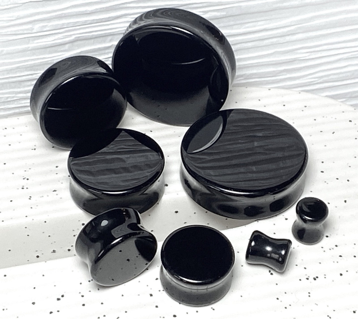 PAIR Black Flat Glass Double Flare Plugs Gauges Earlets Body Jewelry