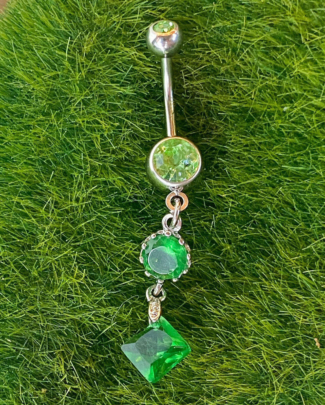 Vintage Princess Cut Press Fit Gem Belly Ring Navel Clear,Green,Pink,Tanzanite