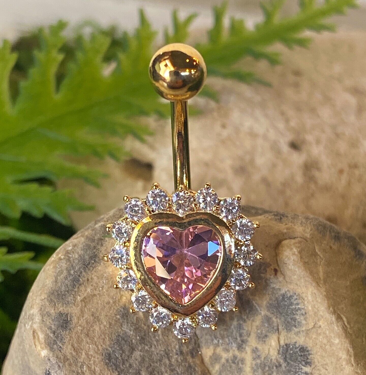 1pc Heart CZ Gems Pierced Belly Navel Naval Ring Body Jewelry Gold Rose Gold