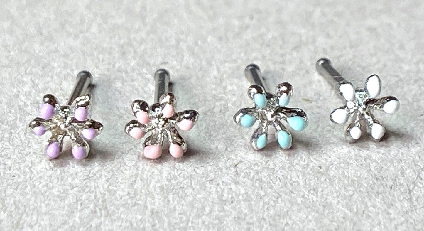 1pc Enamel Flower Top 20g Nose Ring Stud Surgical Steel Body Jewelry