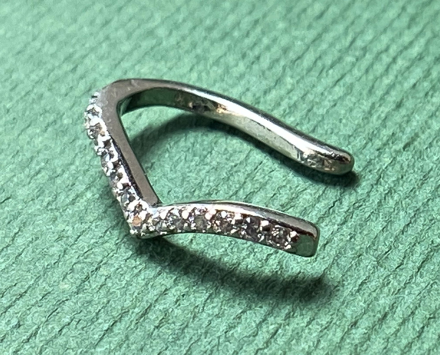 CZ Lined Chevron Non-Piercing Nose / Ear Clip, Faux Hoop Stud Screw Nostril Ring