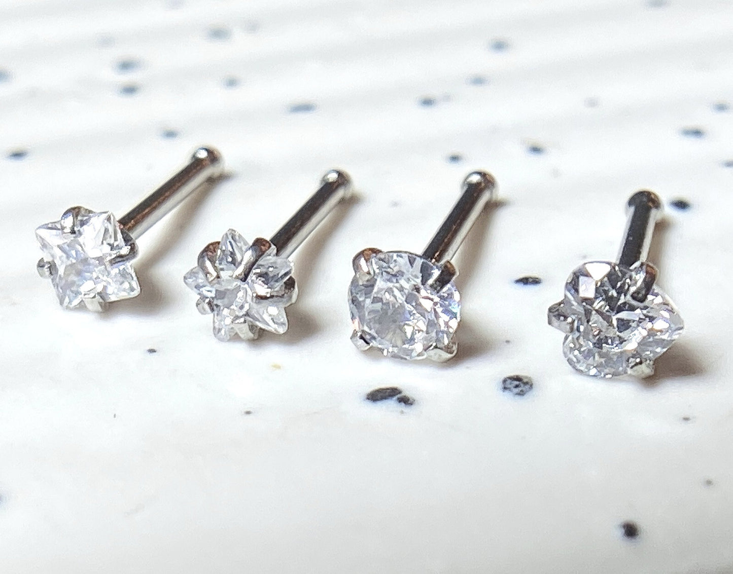 4pc Value Pack Prong Set Shaped Gem Steel Nose Studs Bones Rings