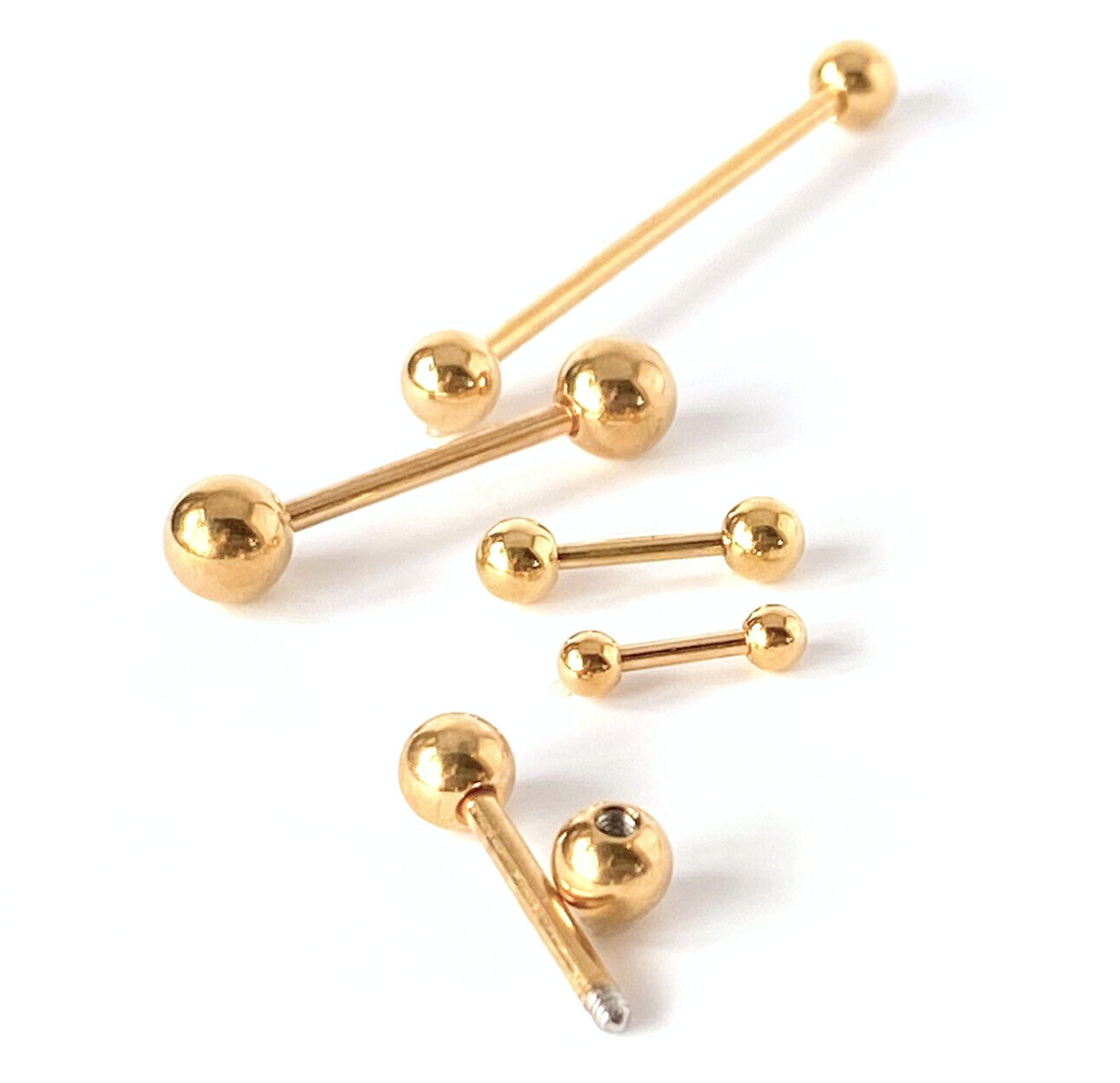 1pc Gold IP Straight Barbell Tongue, Industrial, Tragus, Eyebrow, Nipple Ring