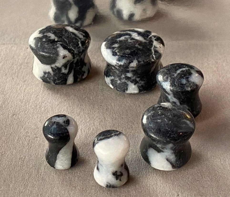 PAIR Natural Zebra Jasper Stone Double Flare Plugs Tunnels Earlet Organic Gauges