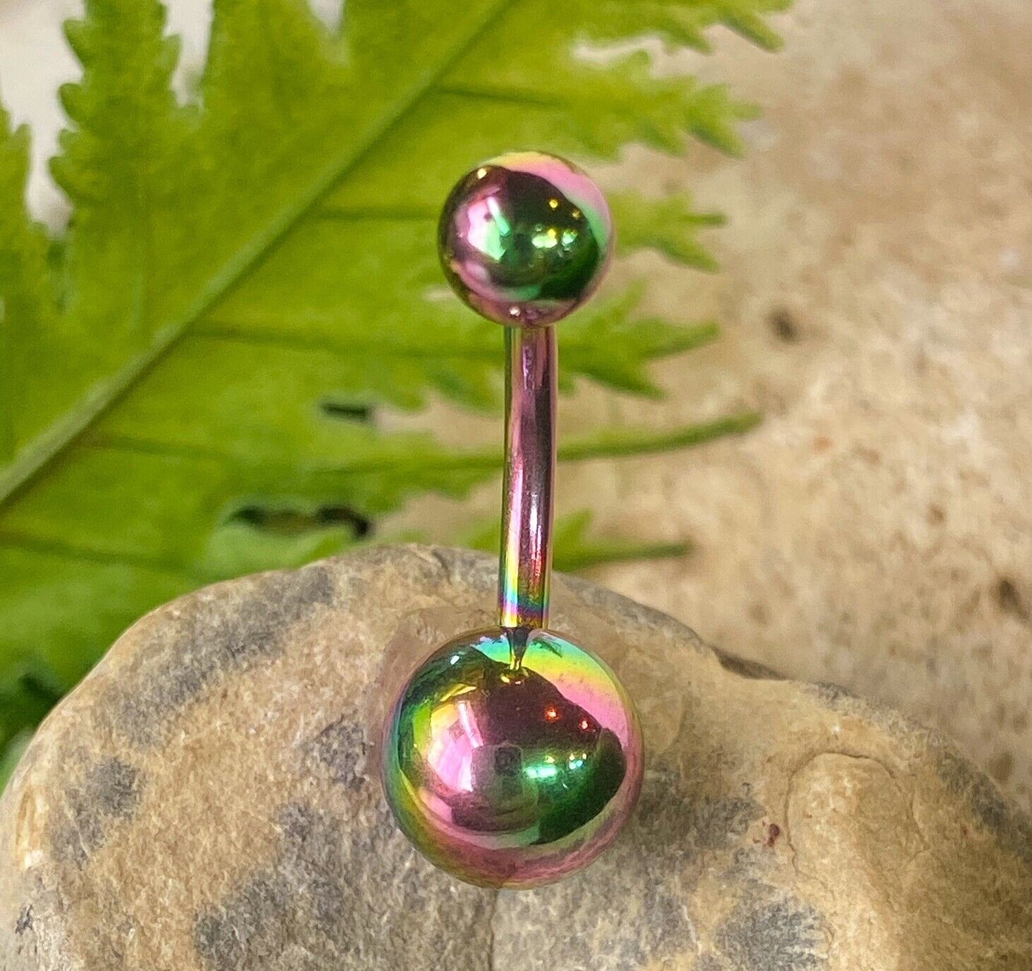 1pc Titanium Ion Plated Simple Double Ball Belly Ring Pierced Navel Naval