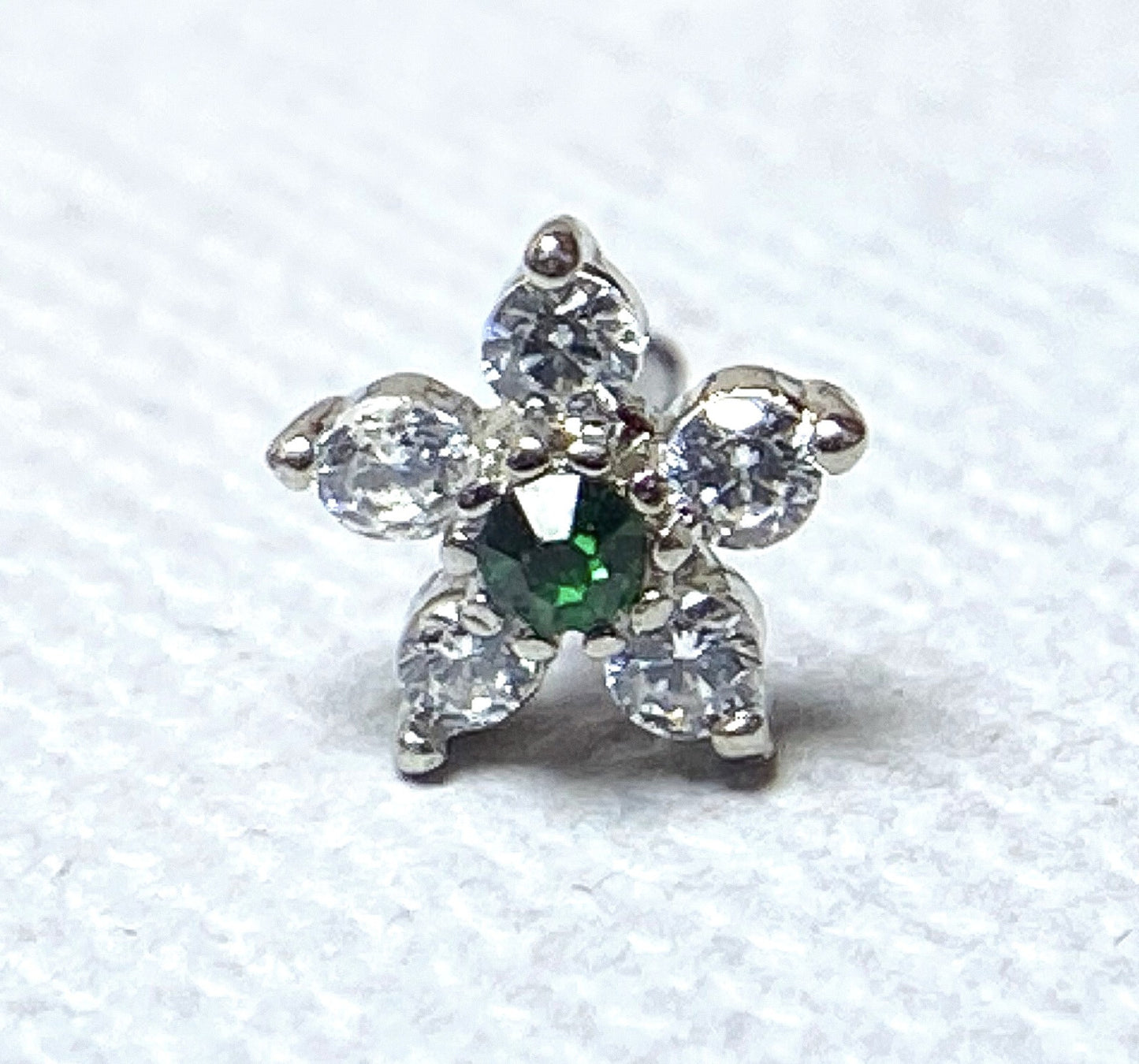 1pc Six CZ Gem Paved Flower Top 20g Nose Ring Stud 316L Surgical Steel