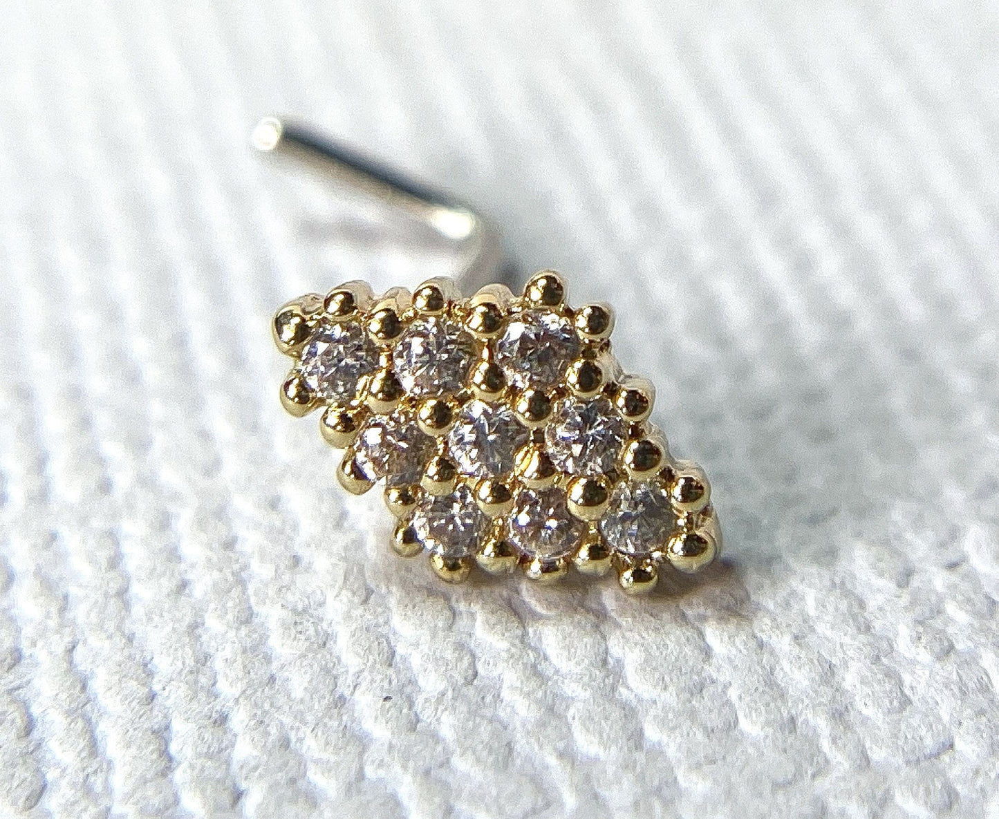 1pc CZ Paved Rhombus-Shaped L-Bend 20g Nose Ring Stud Screw 316L Surgical Steel