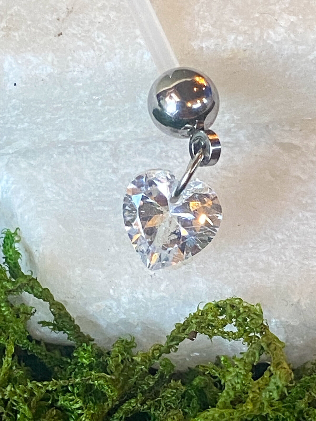 Heart Gem Dangle Bio Flex Pregnancy Belly Ring Pierced Navel Clear, Pink, Red