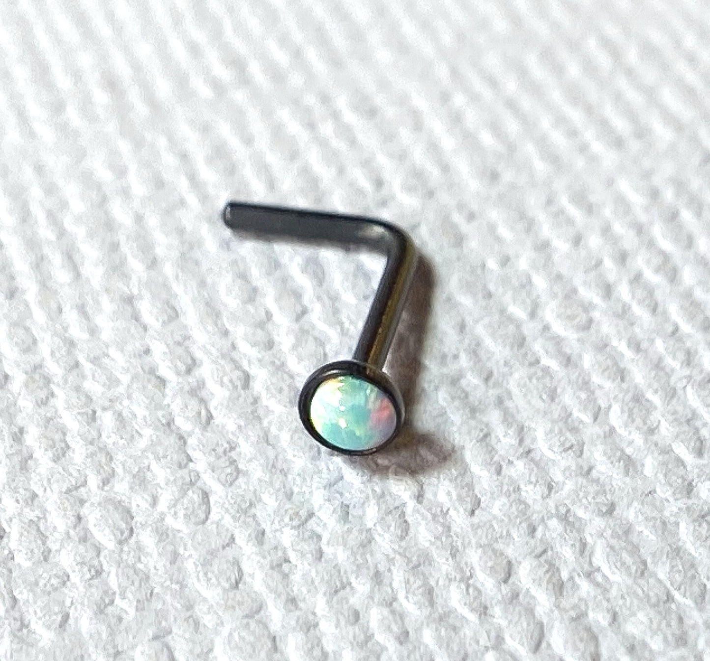 1pc Opal Set L-Bend Nose Ring 316L Surgical Steel Body Jewelry
