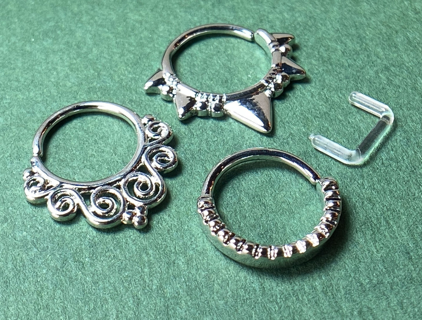 3pc Value Pack: 16g Bendable Design Septum / Cartilage Rings w/free Retainer!