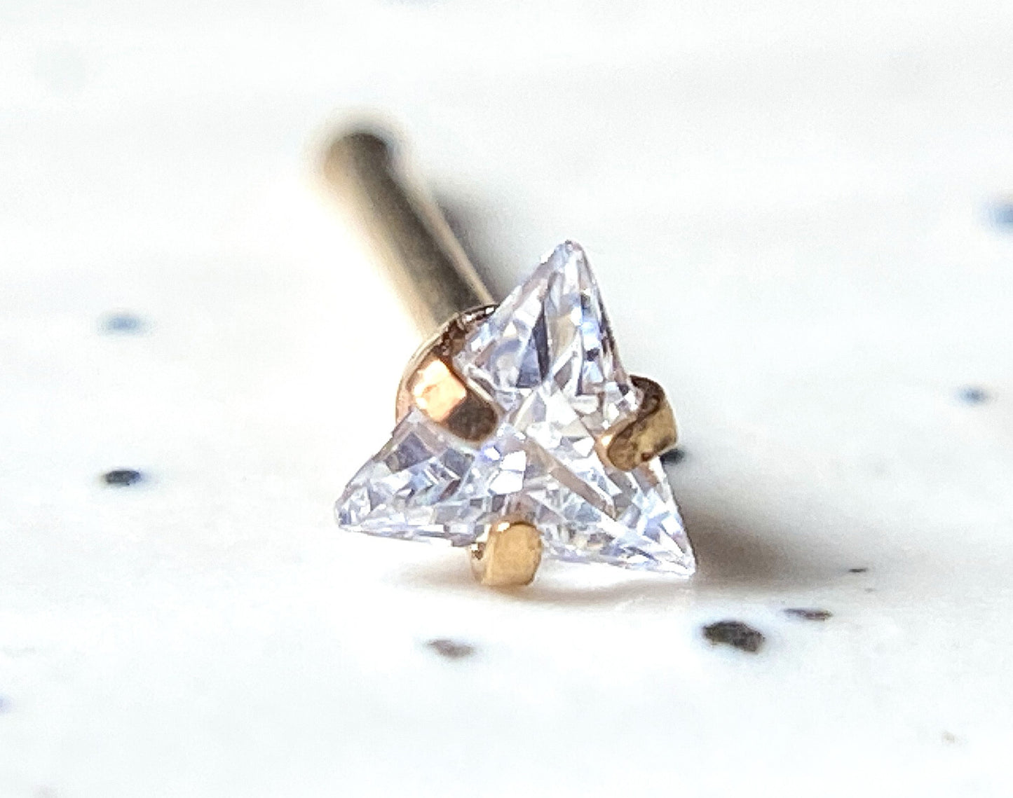 1pc Triangle CZ Gem Top 20g Nose Ring Stud Bone 316L Surgical Steel