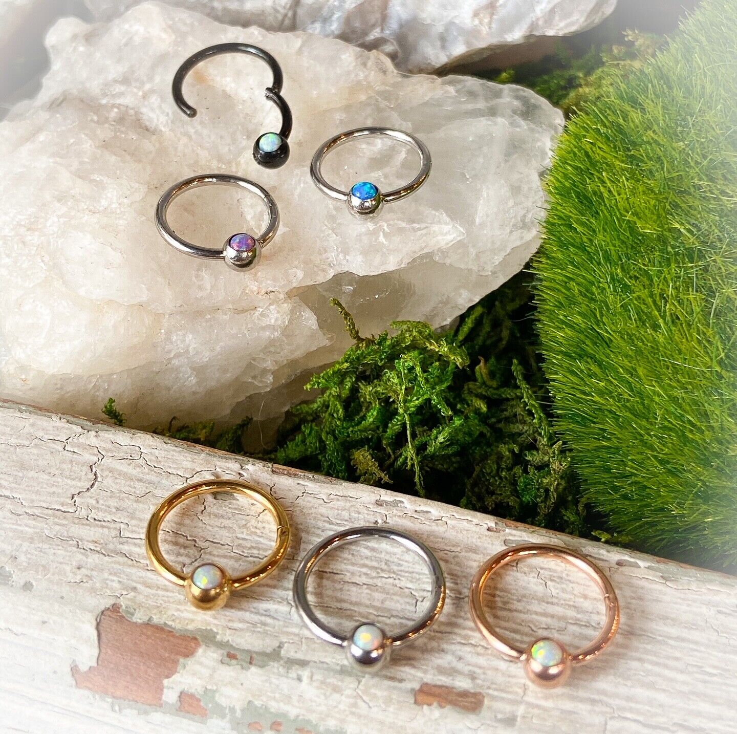 1pc Opal Ball Hinged Segment Ring Septum Clicker Captive Bead Helix Cartilage