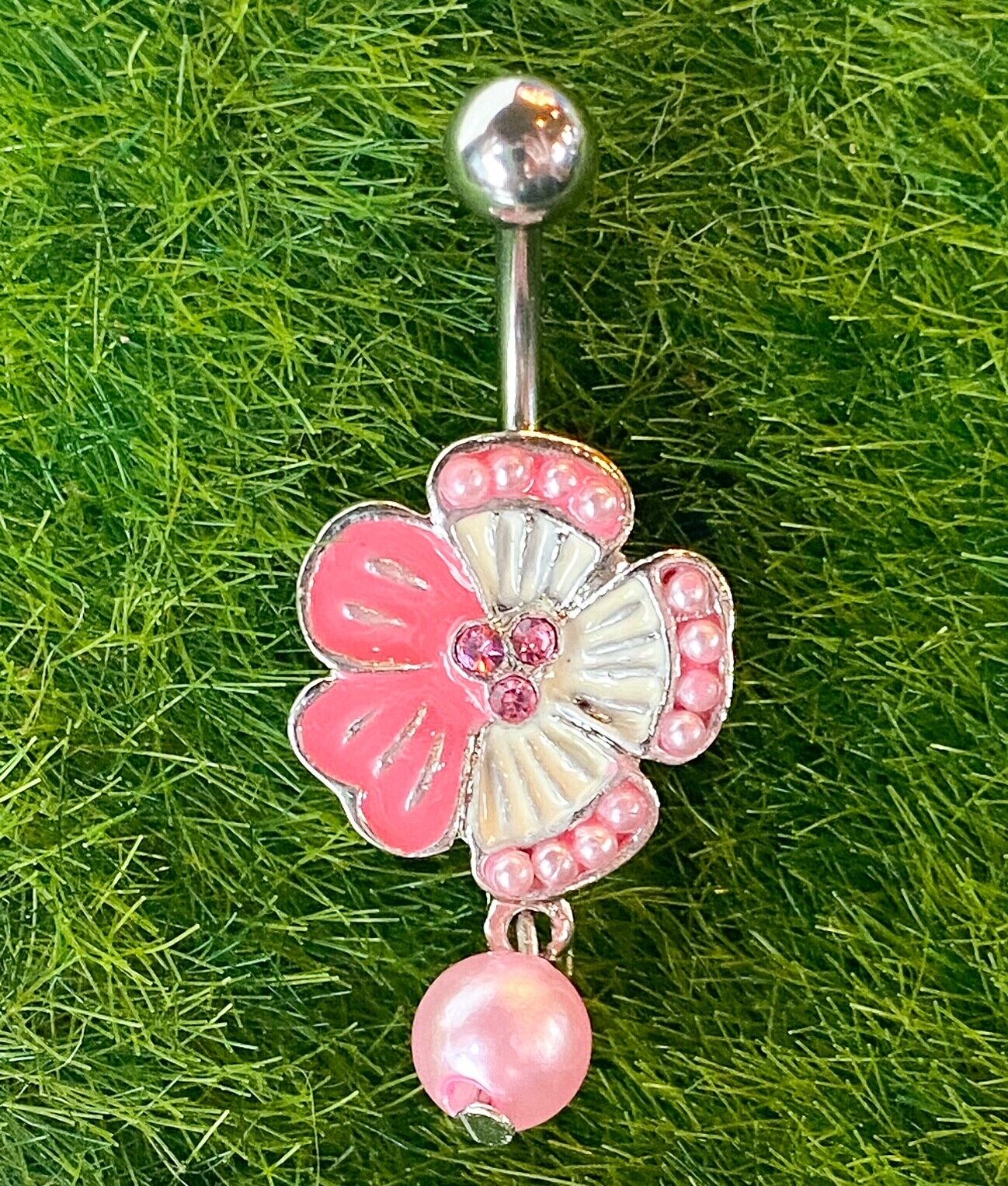 1pc Tropical Flower Pearl Dangle Belly Ring Navel Piercing Pierced Naval