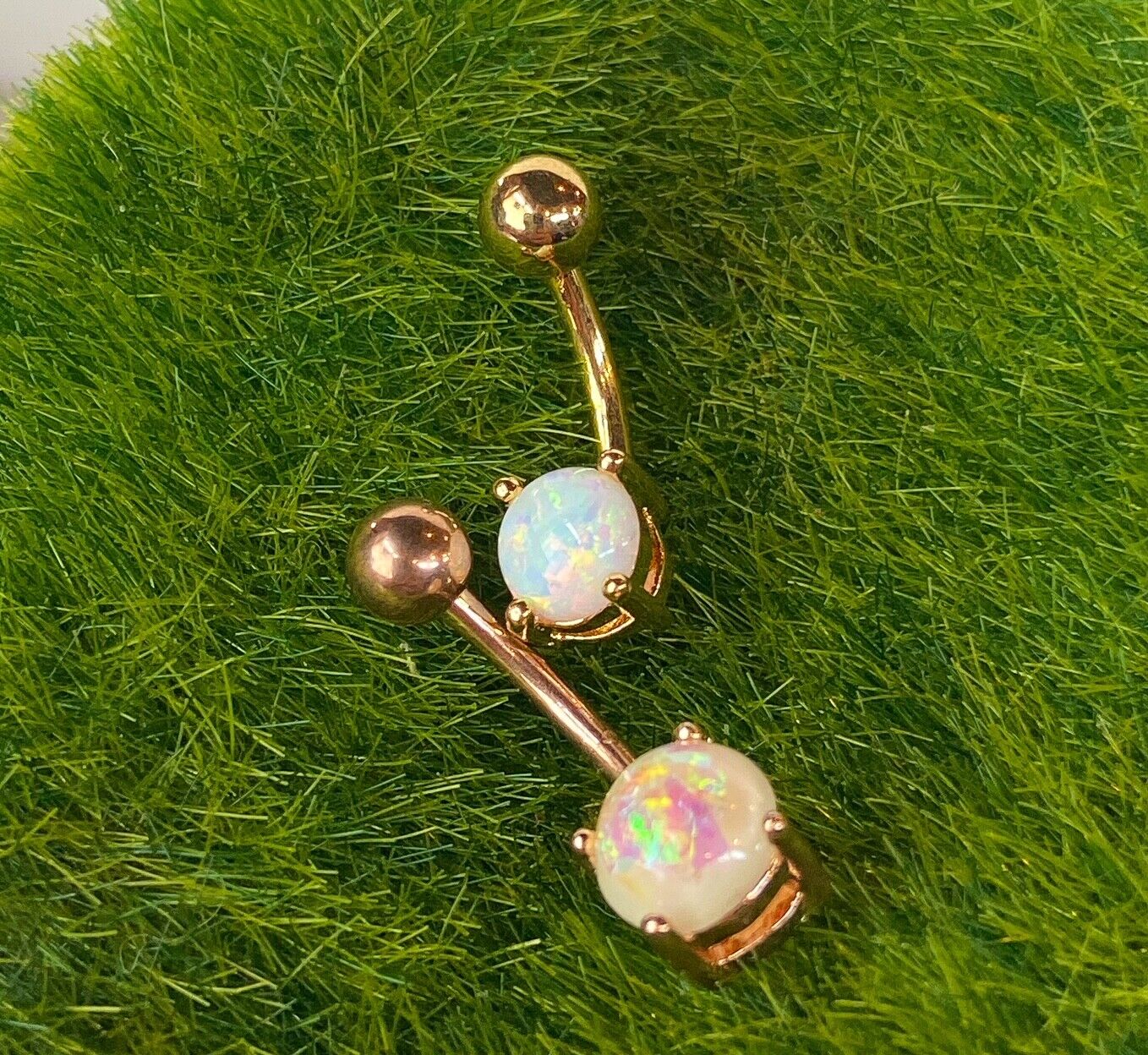 Solitaire Opal Stone Belly Ring Pierced Navel Rose Gold, Blue, Green, Pink