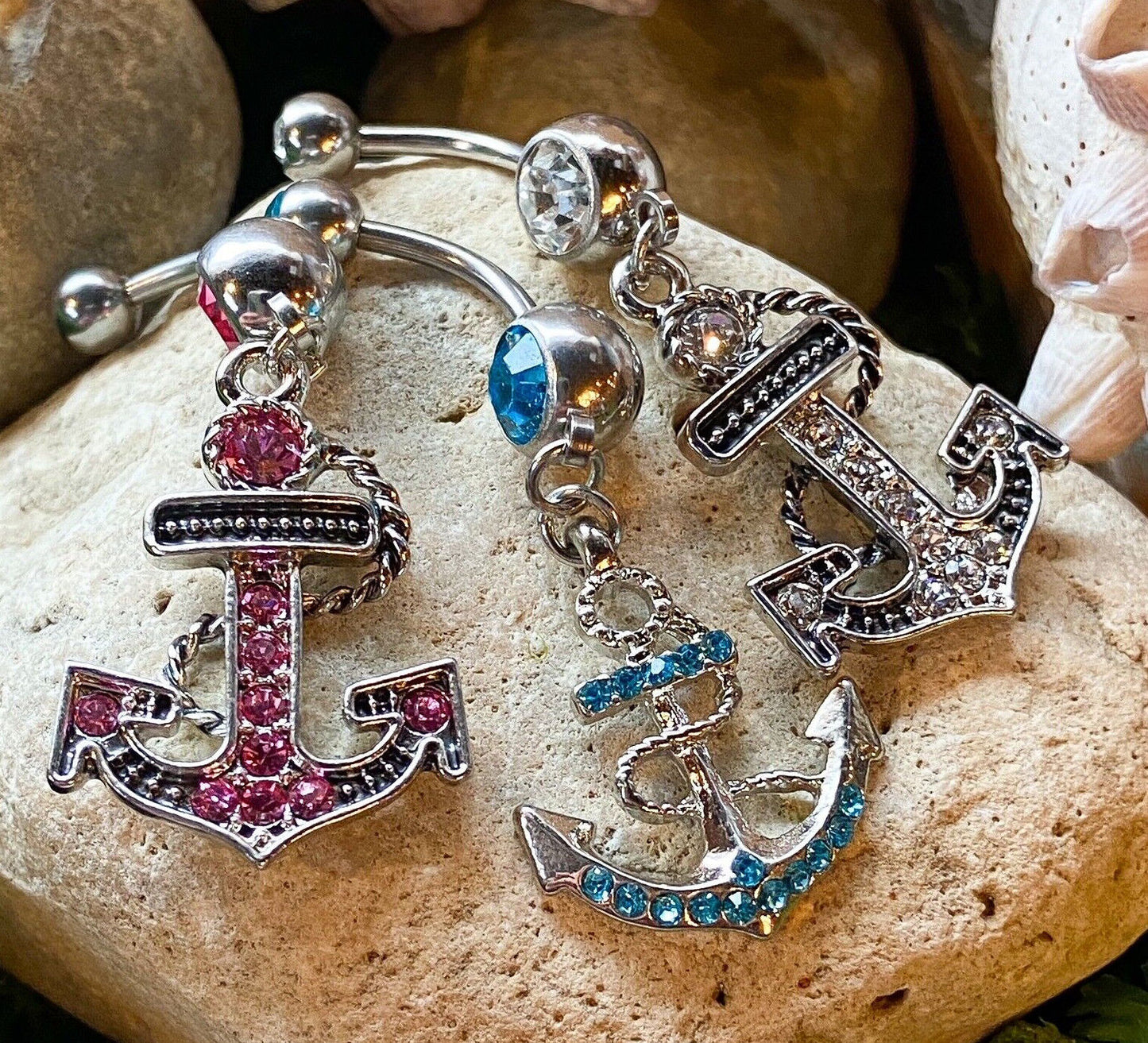 1pc Anchor Dangle Belly Ring Navel Piercing Pierced Naval Nautical CZ Gem Ship