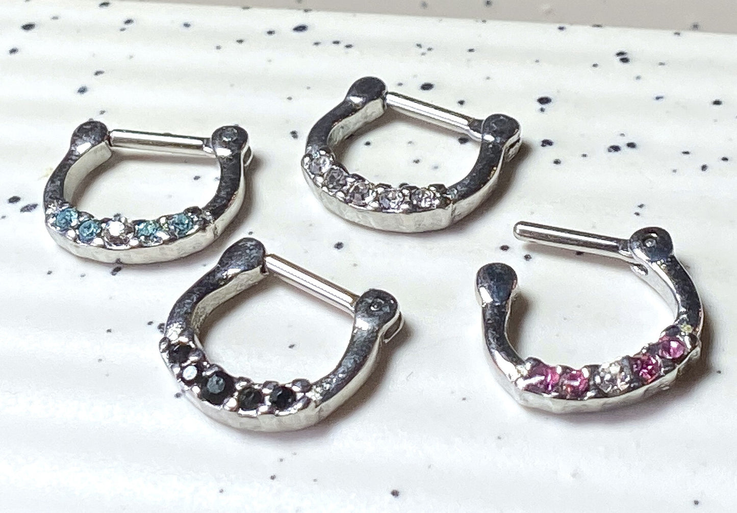 1pc 100% SURGICAL STEEL Five-Crystal Gem Septum Clicker 16g or 14g Nose Ring