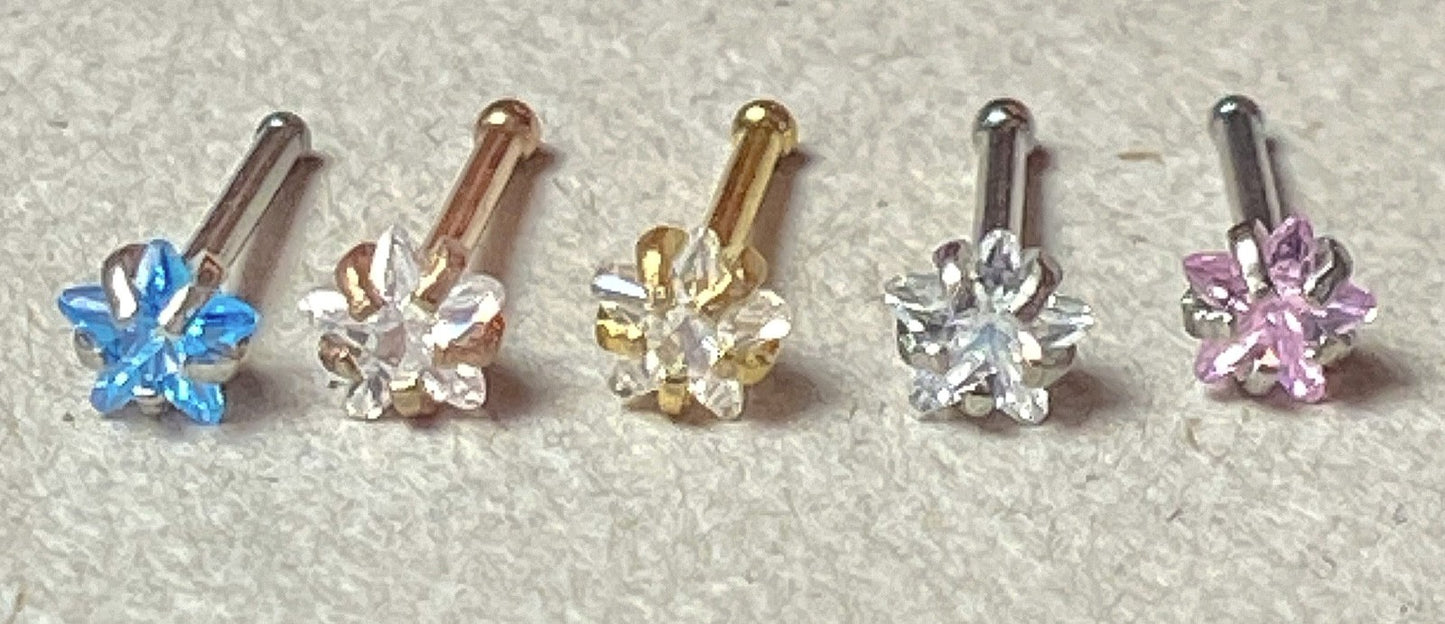 5pcs Prong Set Star Gem Nose Ring Studs Bones 316L Surgical Steel Body Jewelry