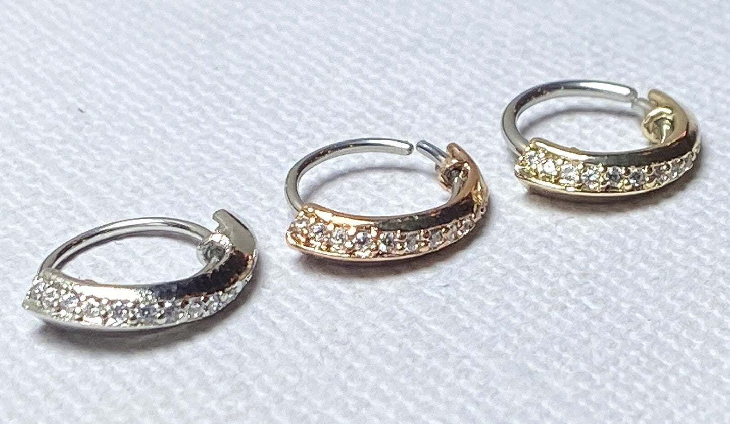 1pc Lined CZ Gems Nose Hoop Ear Cartilage Ring Rook Daith Helix Tragus