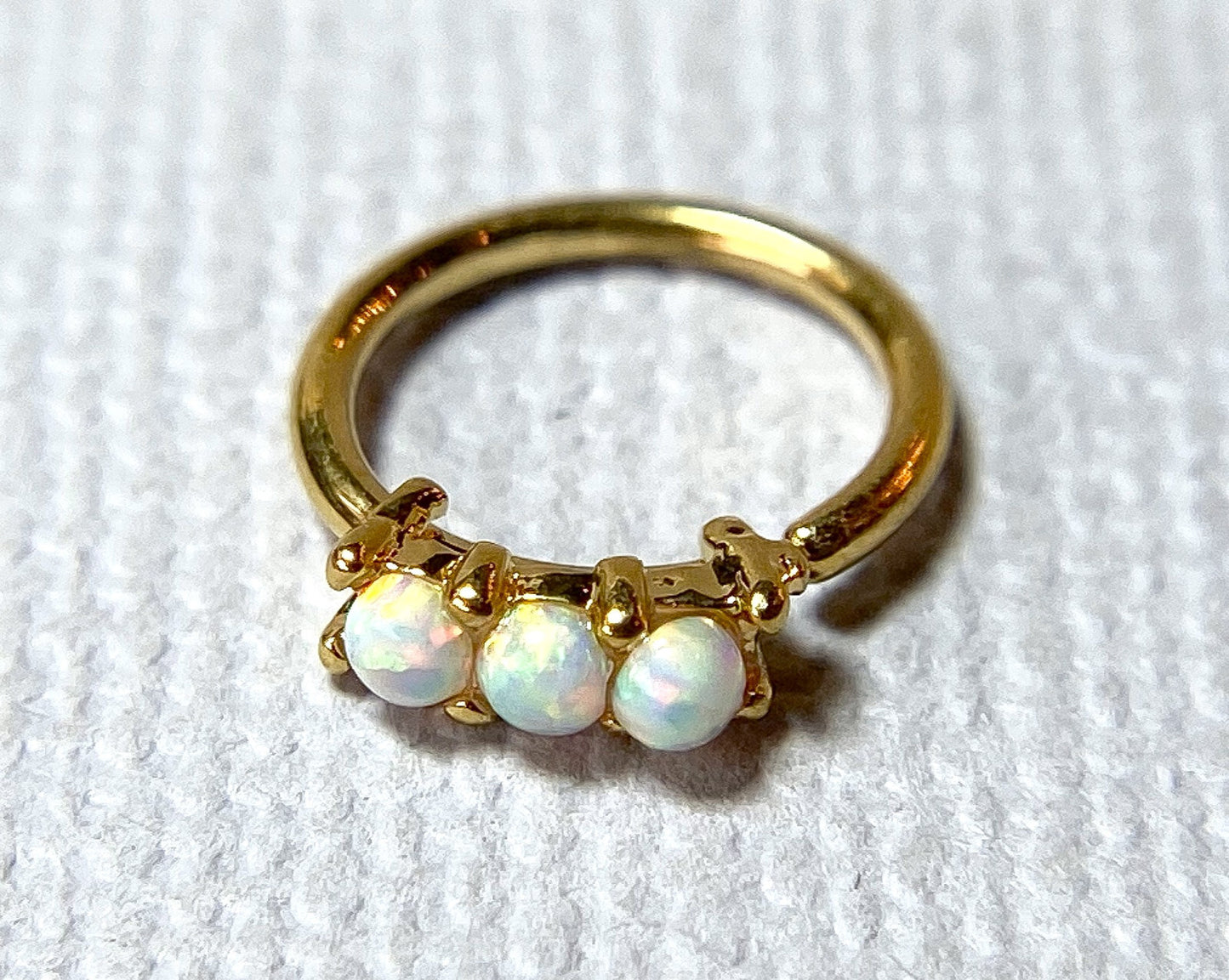 1pc Bendable Hoop Ring With Three Prong Set Opals Annealed 316L Surgical Steel