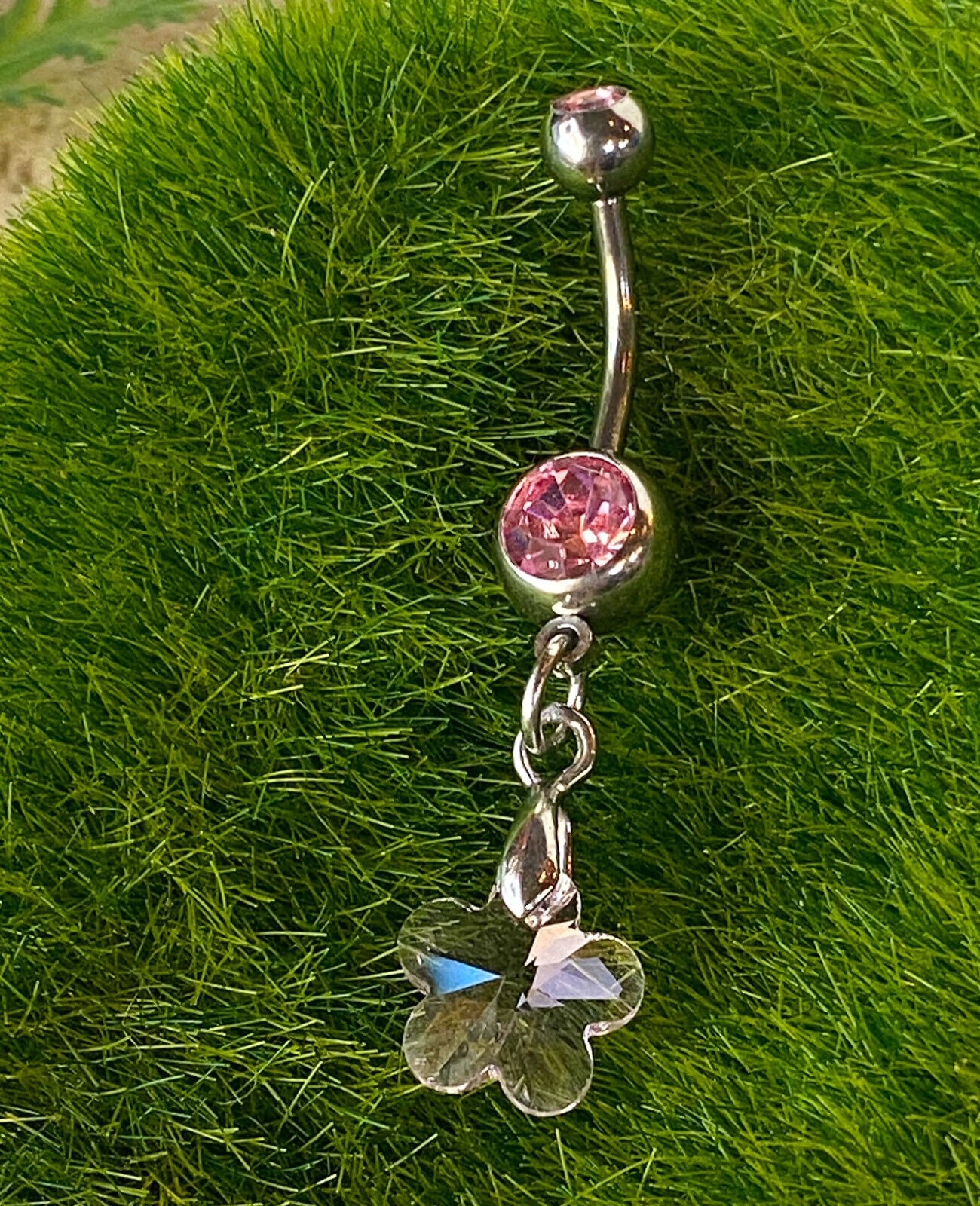 Crystal Ray Prism Flower Gem Belly Ring Navel Naval AB, Clear, Pink, Aqua
