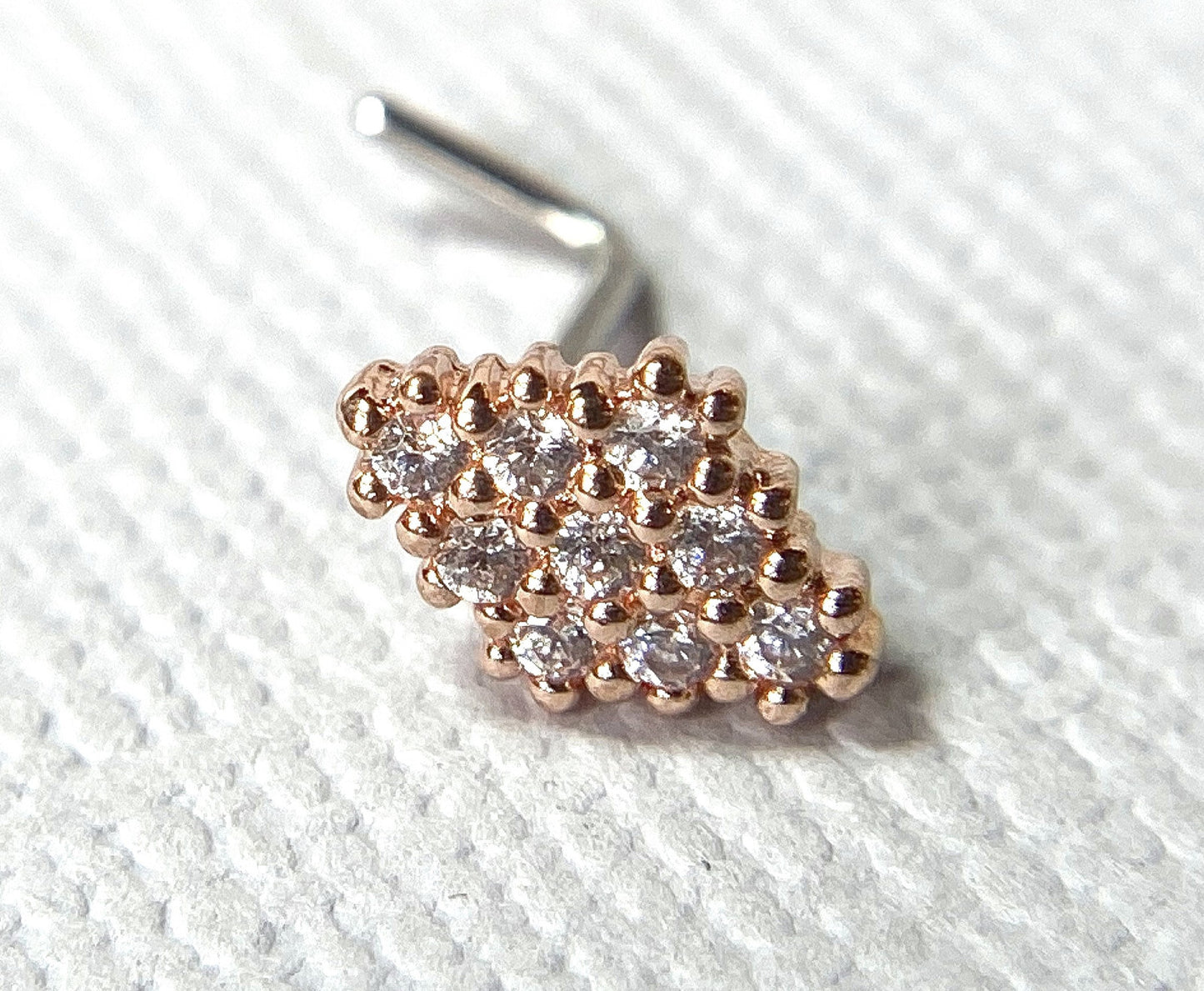 1pc CZ Paved Rhombus-Shaped L-Bend 20g Nose Ring Stud Screw 316L Surgical Steel