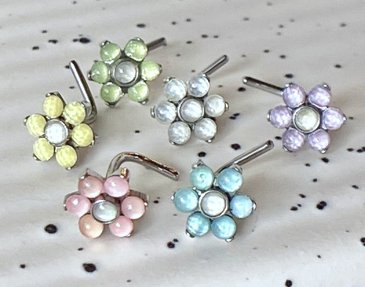 1pc Illuminating Stone Flower L-Bend 20g Nose Ring Stud Screw Surgical Steel