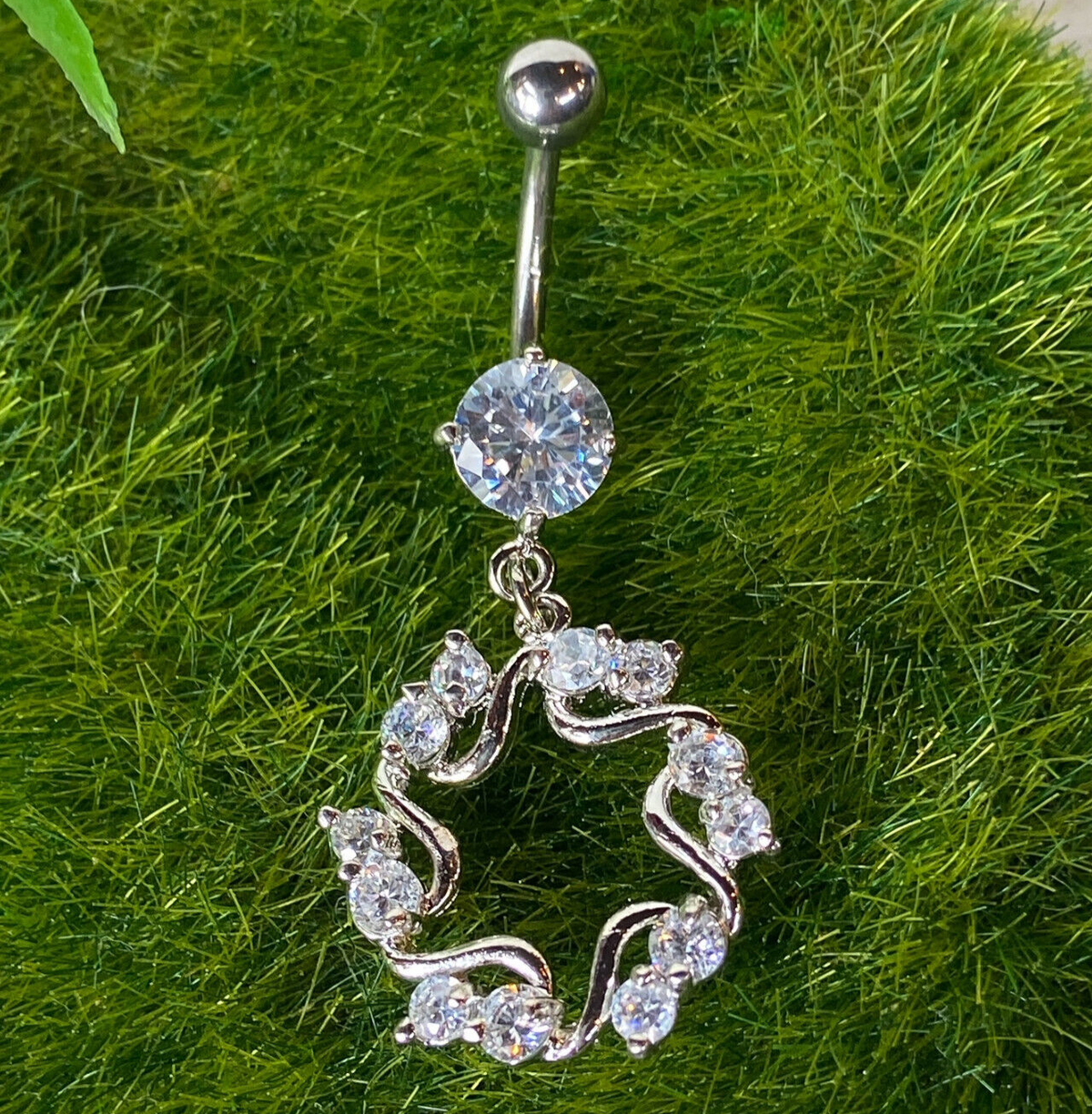 Star Circle CZ Clear Gem Dangle Belly Ring Navel Piercing Pierced Naval Jewelry