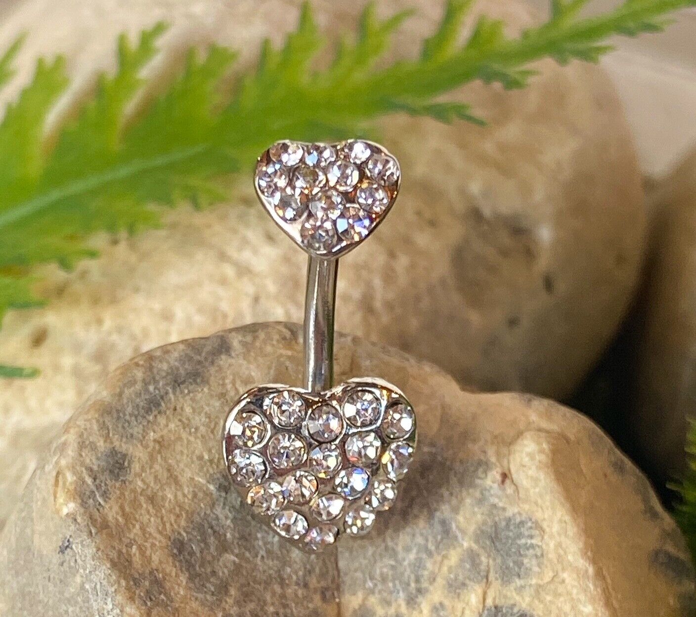 Heart Paved CZ Gem Belly Ring Navel Naval Clear, Purple, Aqua, Pink, Green