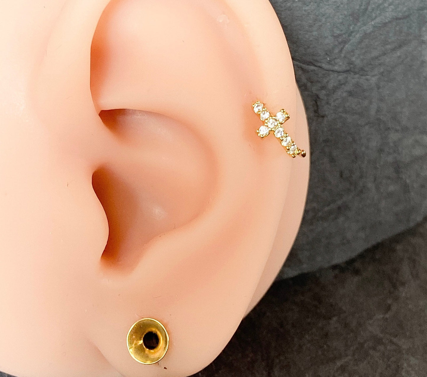 1pc Bendable Nose Hoop / Cartilage Ring CZ Gem Paved Cross for Rook, Daith