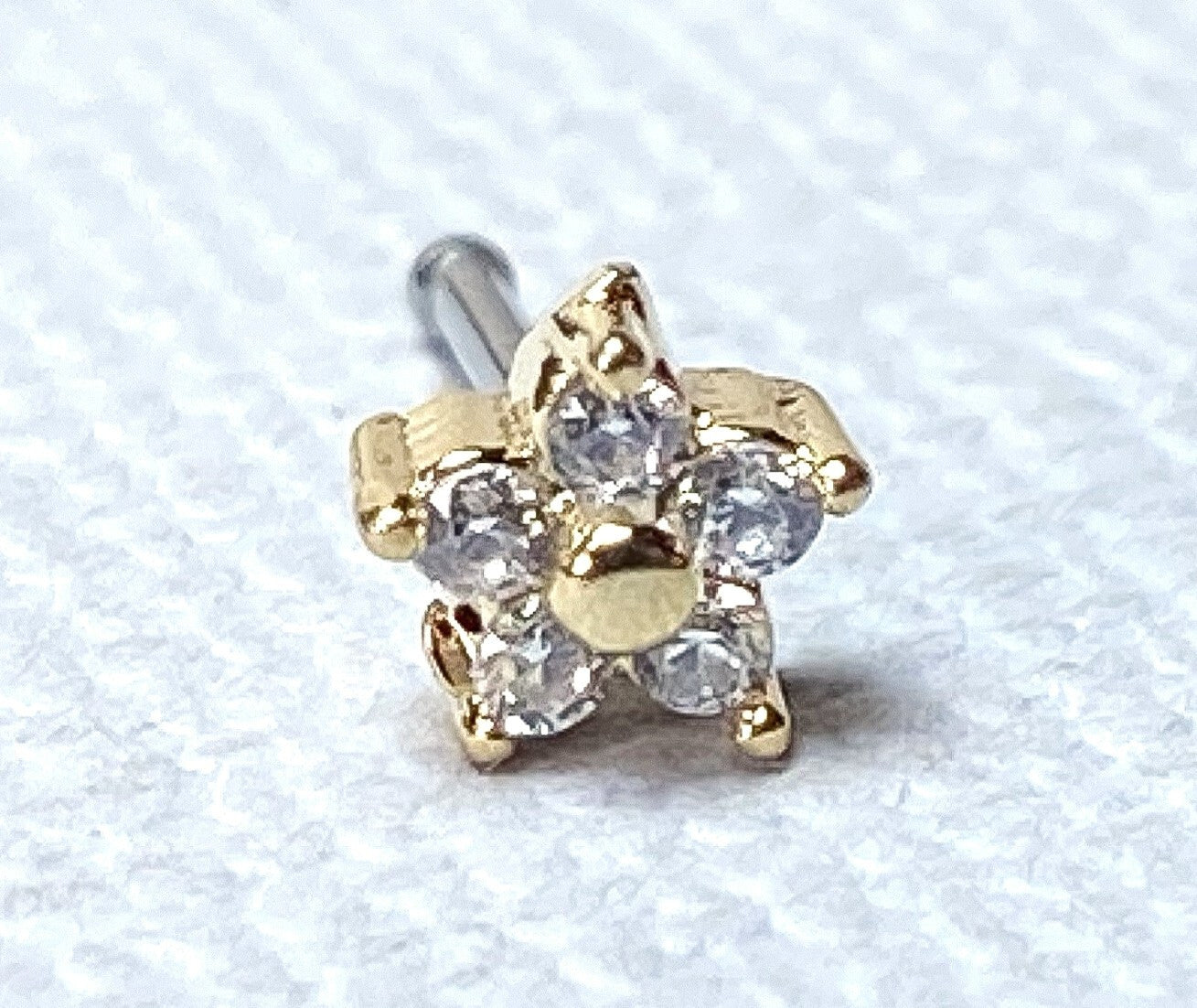 1pc Five CZ Gem Flower Top Nose Ring Bone Stud 20g 316L Surgical Steel
