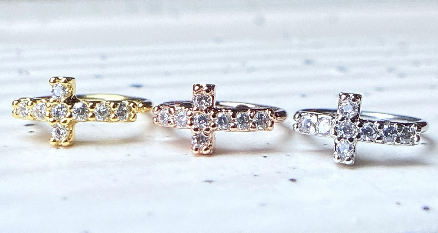 1pc Bendable Nose Hoop / Cartilage Ring CZ Gem Paved Cross for Rook, Daith
