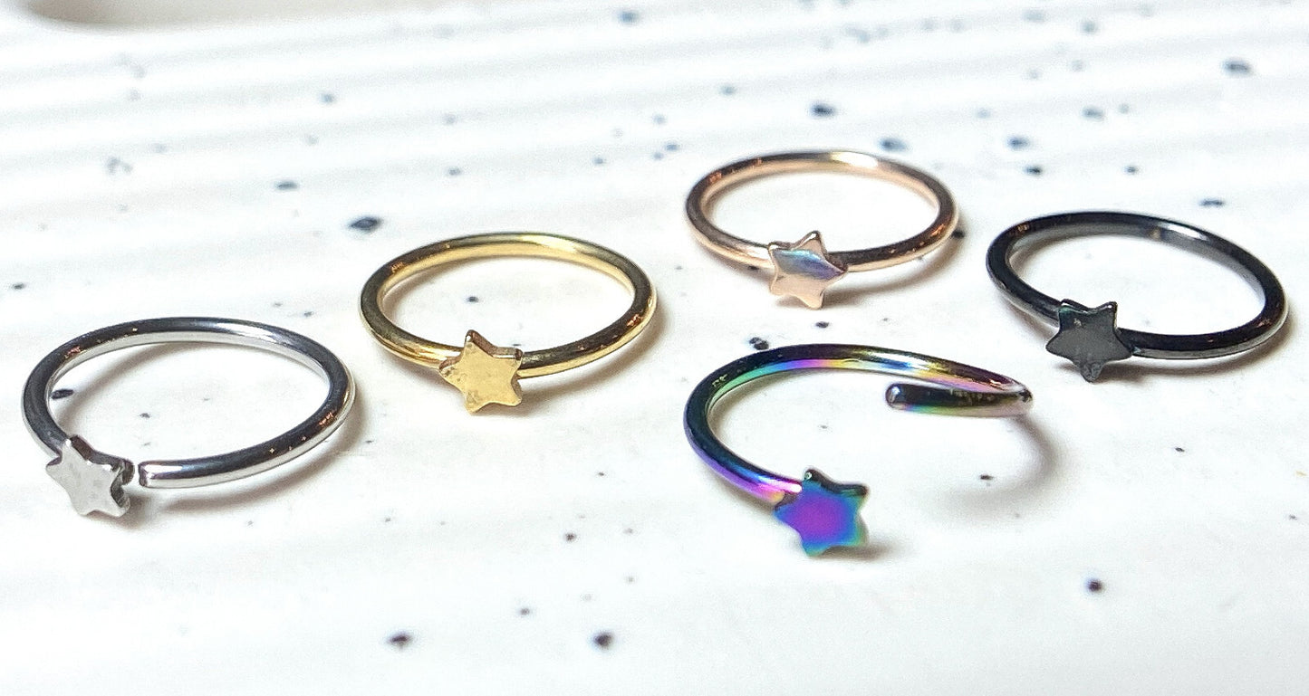 1pc Bendable Steel Hoop Nose Cartilage Ring Star Rook Daith Helix Tragus