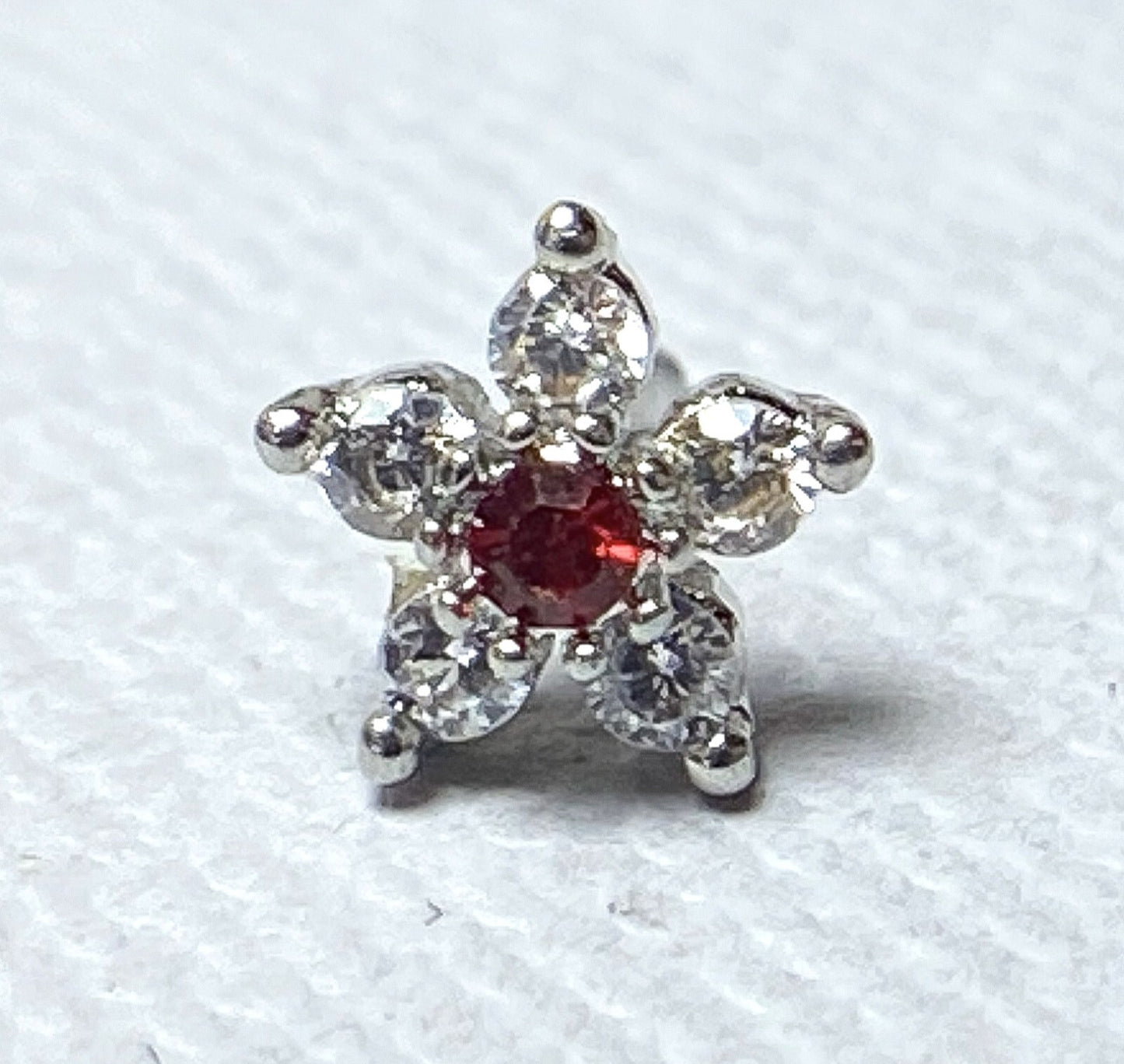 1pc Six CZ Gem Paved Flower Top 20g Nose Ring Stud 316L Surgical Steel