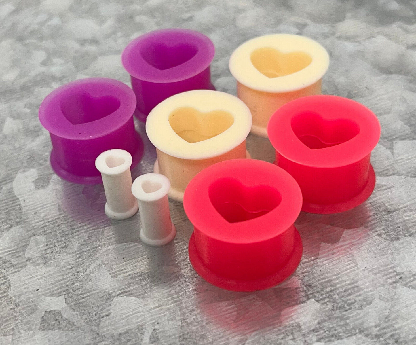 PAIR Heart Silicone Tunnels Plugs Earlets Gauges Body Jewelry