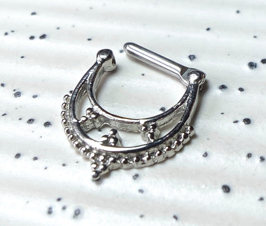 1pc 100% SURGICAL STEEL Double Lined Beads Clicker Pierced Nose Ring 14g 16g