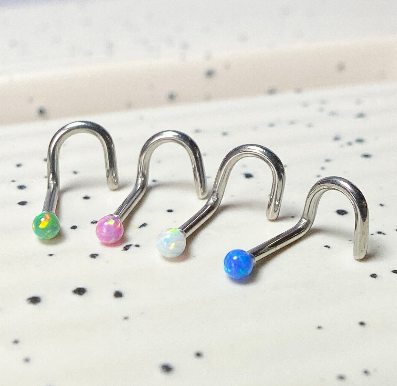 1pc Opal Ball Surgical Steel Nose Screw Ring 18g or 20g - choose color