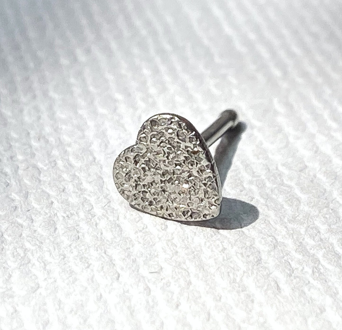 1pc Sandblast Finish Style Heart 20g Nose Stud Bone Ring Gold or Silver