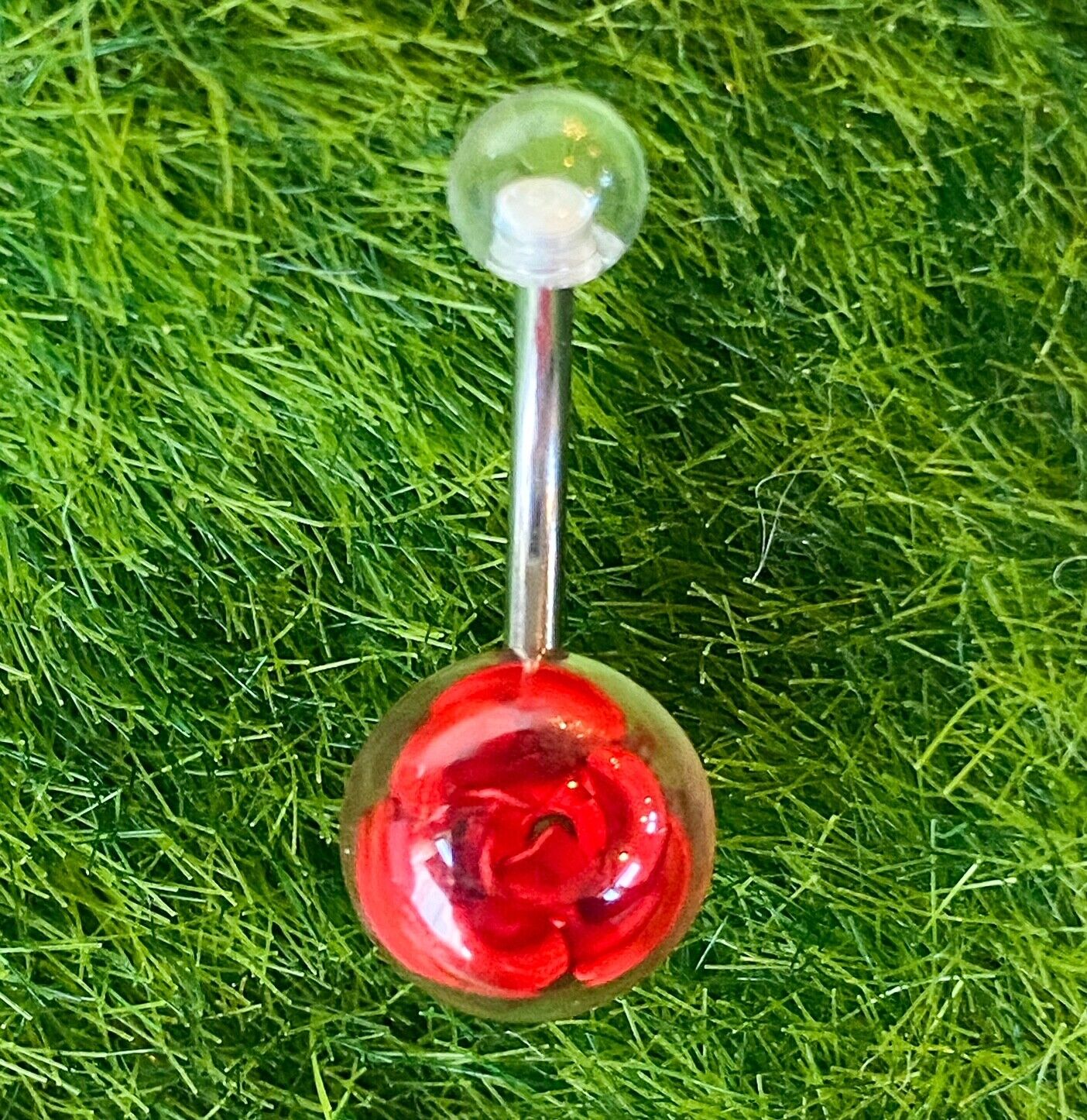 1pc Encased Metal Rose Flower UV Ball Belly Ring Navel Piercing Pierced Naval
