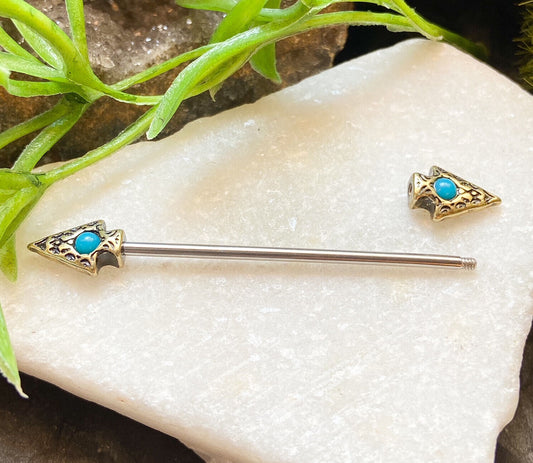 1pc Turquoise Set Tribal Spear Surgical Steel Industrial Barbell Body Jewelry