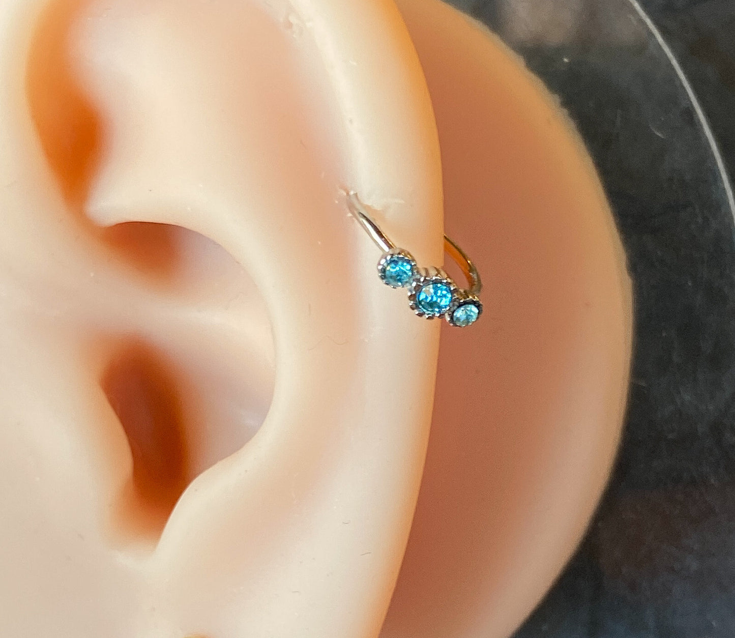 1pc Three CZ Gem Hoop Nose / Cartilage Ring Rook Daith Helix Tragus