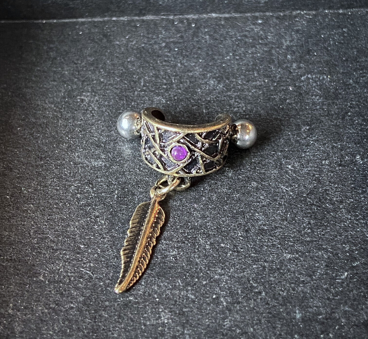 Tribal Net Feather Dangle & Opal Ear Cartilage Ring Helix Cuff Piercing Jewelry