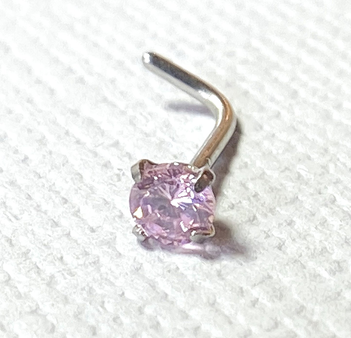 1pc Prong Set Clear CZ Gem 316L Surgical Steel L-Bend Nose Ring
