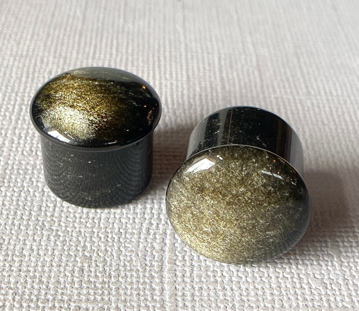 PAIR Golden Obsidian Stone Single Flare Plugs Organic Gauges Body Jewelry