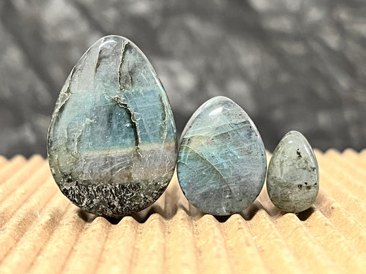 PAIR Tear Drop Labradorite Natural Stone Double Flare Plugs Organic Gauges