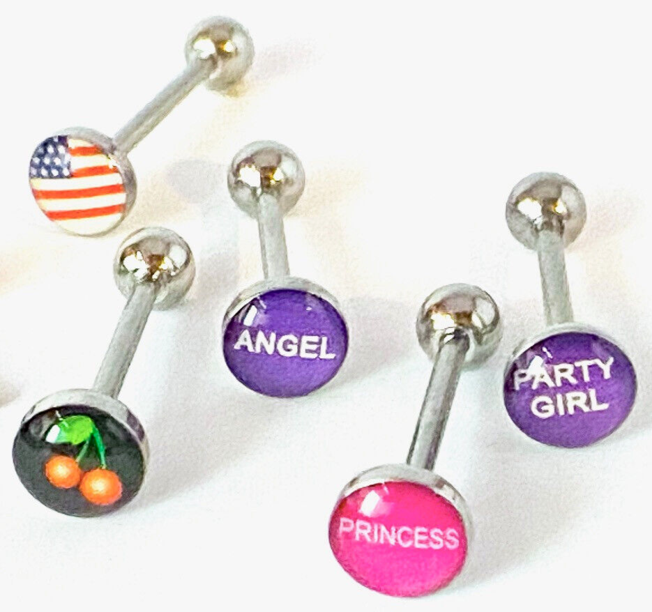 1pc Dome Logo Tongue Ring - choose from Adult Sayings, Sex, Bad Words +more!