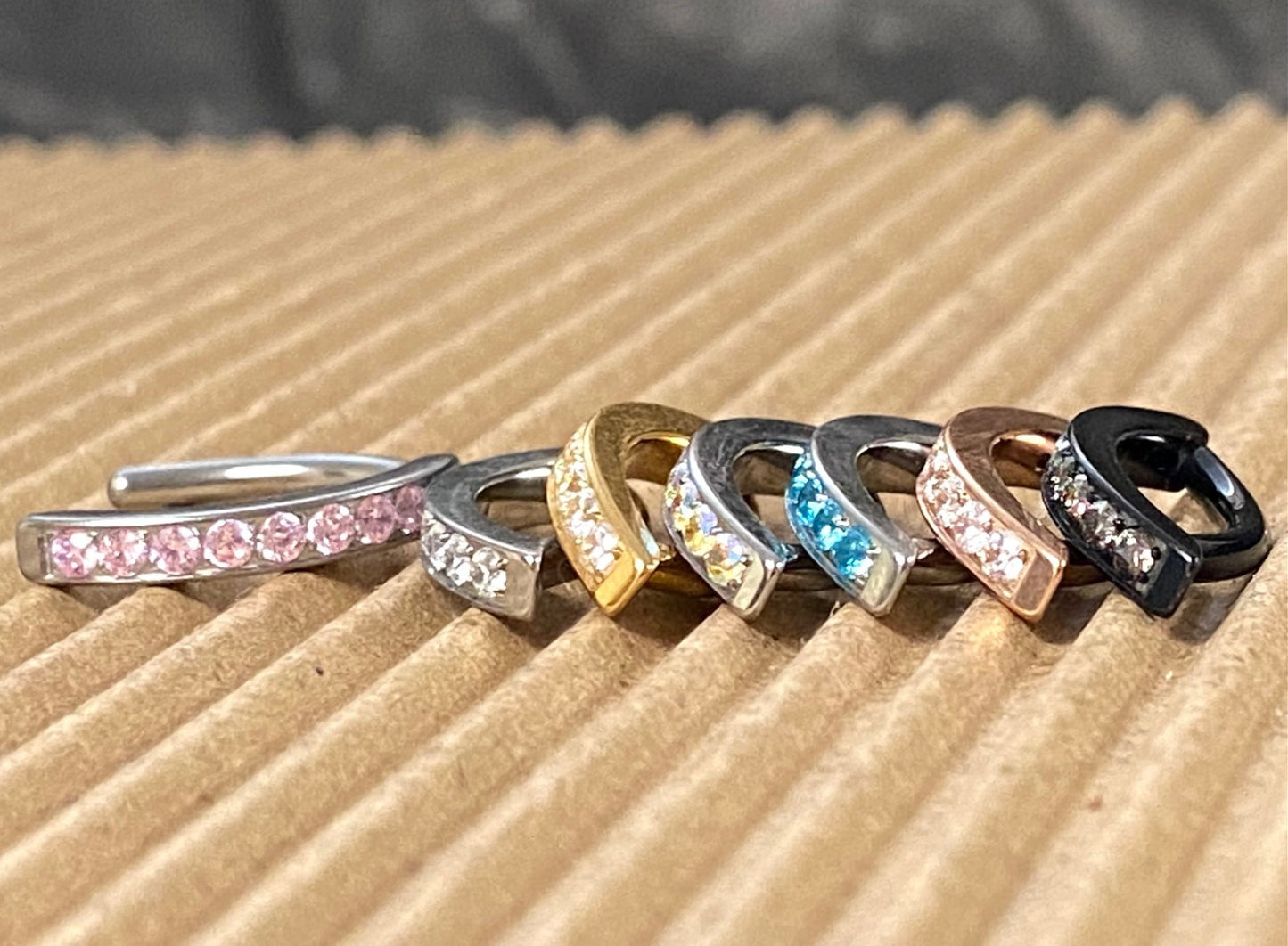 1pc Hinged Solid Titanium CNC Set Gem Hoop Clicker Belly Ring 14g Curved Barbell