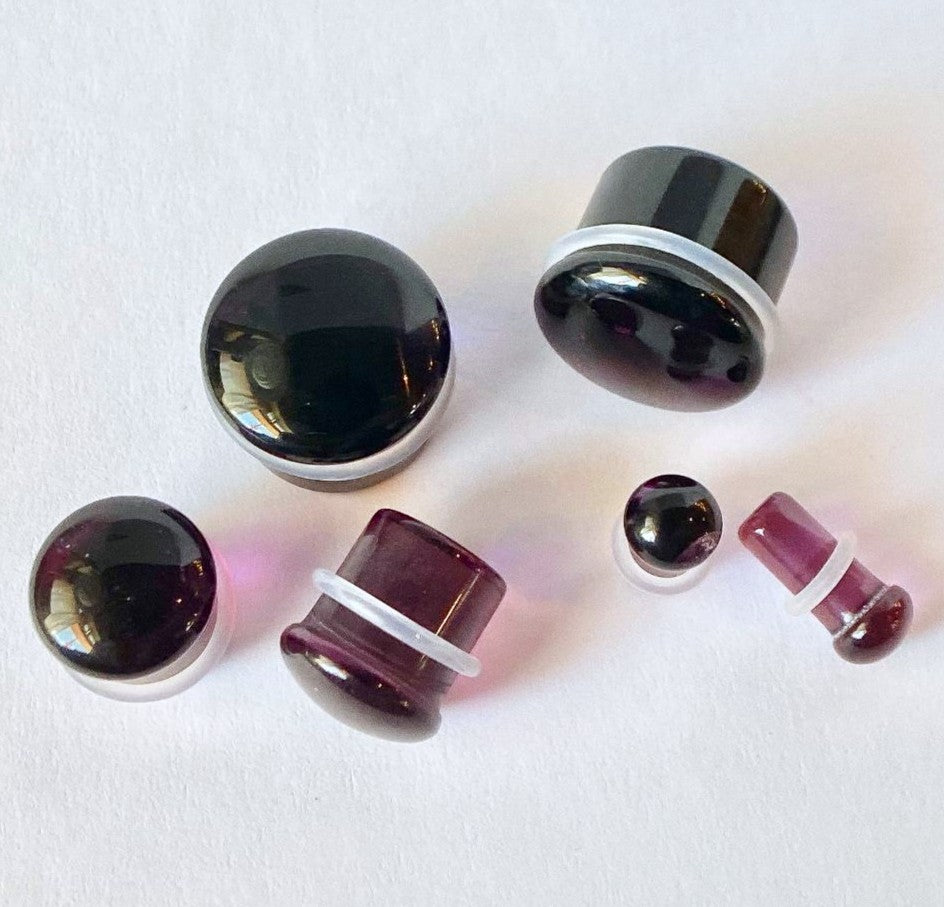 PAIR Purple Glass Single Flare Plugs Gauges Tunnels Earlet Body Piercing Jewelry