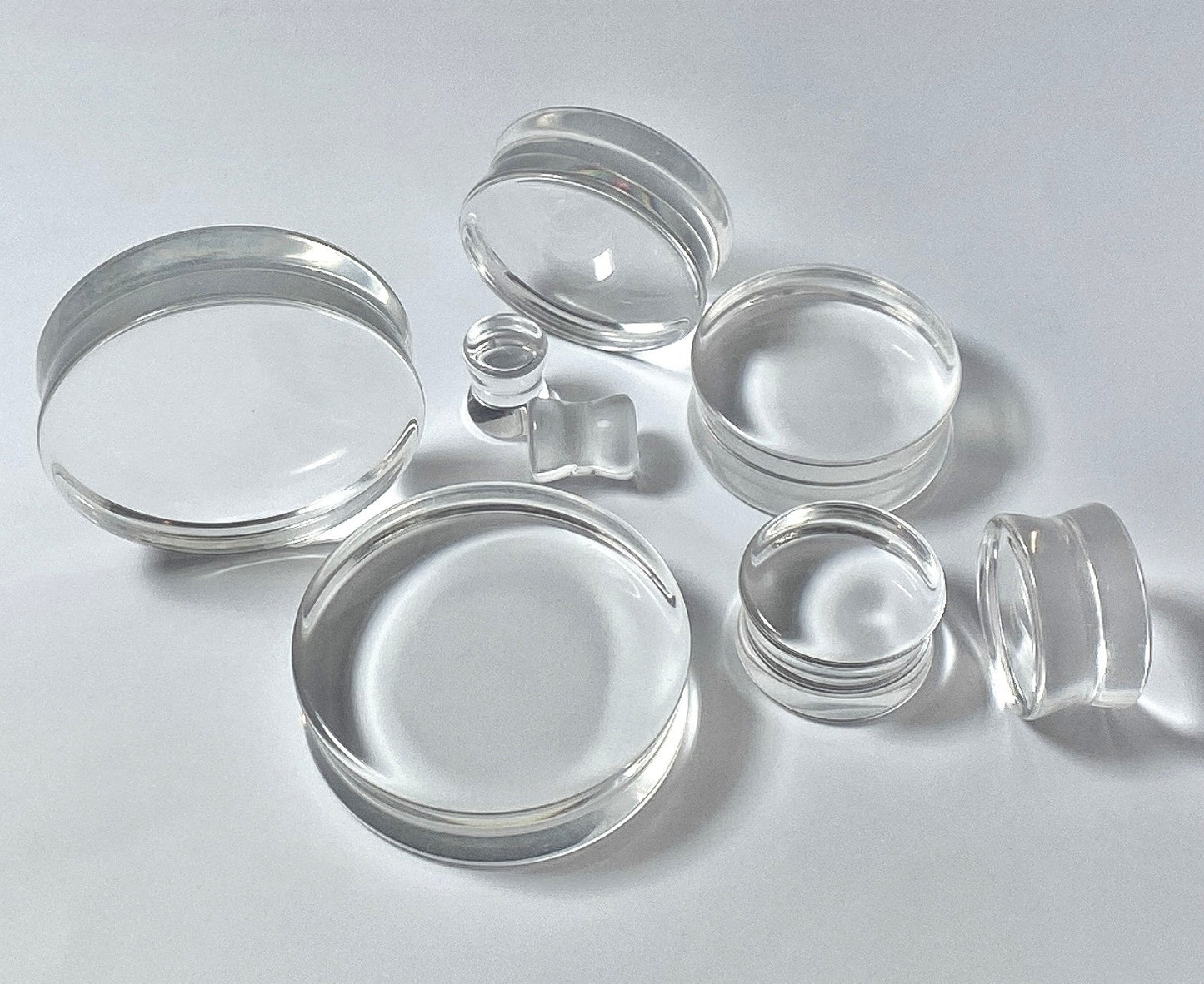 PAIR Clear Flat Glass Double Flare Plugs Gauges Earlets Body Jewelry