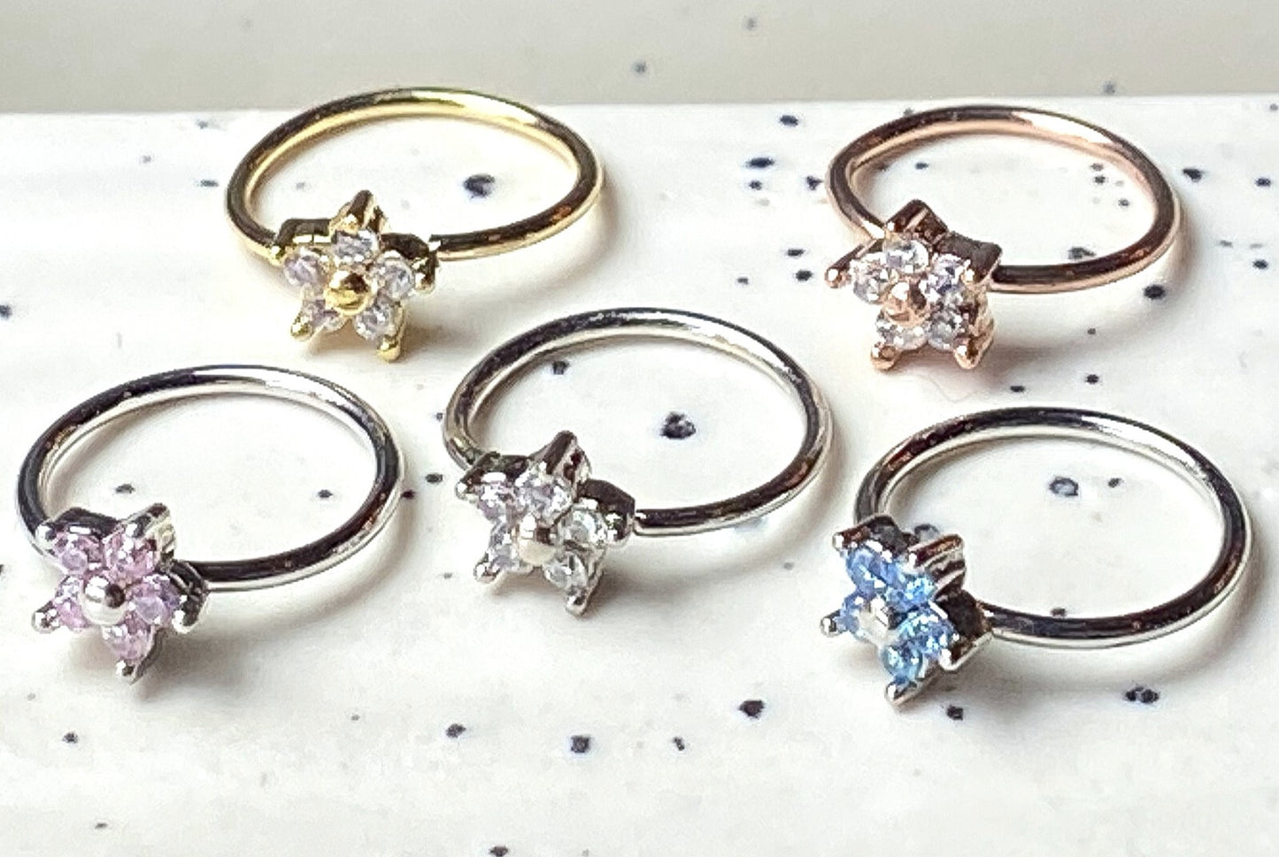 1pc CZ Gem Flower Nose Hoop / Cartilage Ring Rook Daith Helix Tragus